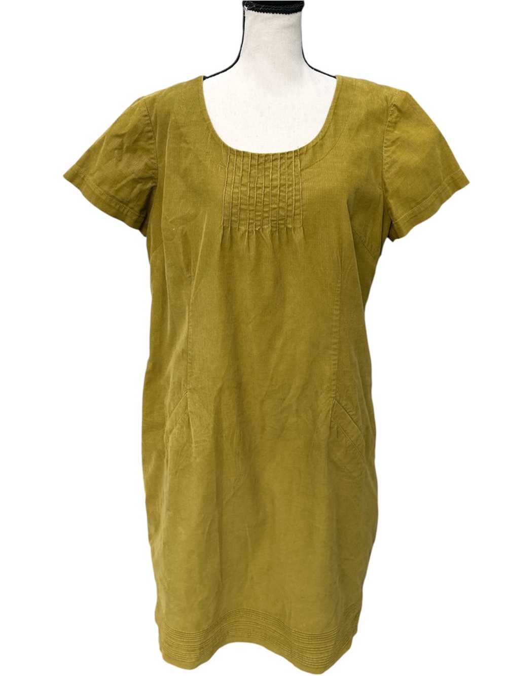 Boden Montmartre Corduroy Dress Women 14 R Green Pin Tuck 70s Wale Minimalist